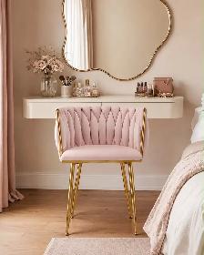 Modern Velvet Dining Chairs – Pink & Off-White - Photo 2