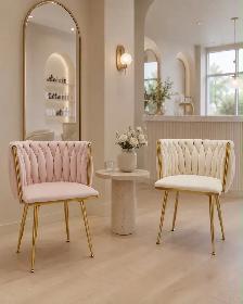 Modern Velvet Dining Chairs – Pink & Off-White - Photo 3