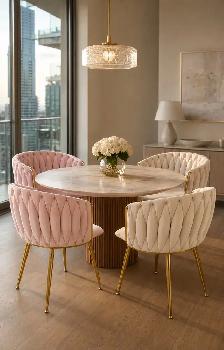Modern Velvet Dining Chairs – Pink & Off-White - Photo 4