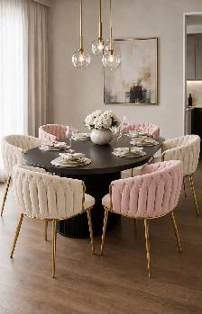 Modern Velvet Dining Chairs – Pink & Off-White - Photo 7