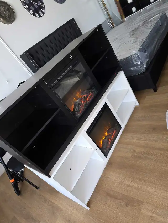 Modern Fireplace TV Stand with Electric Fireplace- Storage Shelv