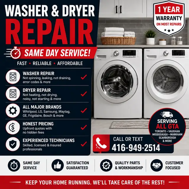 Appliance Repair | Same Day | 416-949-2514 | Washer Dryer