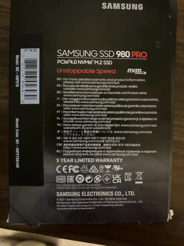 Samsung SSD 980 Pro PCIE4.0 NVMe M.2 SSD 2TB