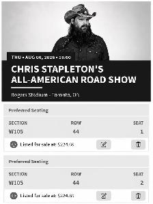Chris Stapleton August 6 Rogers Stadium Toronto - Photo 3