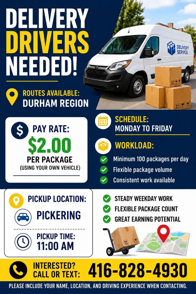 Delivery Drivers Needed in Durham Region