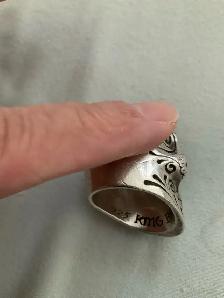 King Baby Large Skull Ring with Chosen Cross & Garnet Eyes - Photo 4