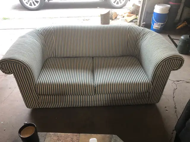 Green & White Stripped Love Seat