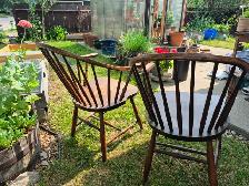 2 x SOLID WOOD Hand Made Windsor Bow Back Arm Chairs