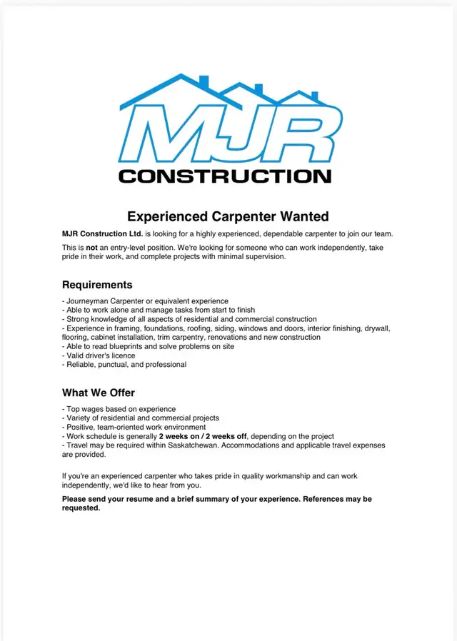Carpenter wanted
