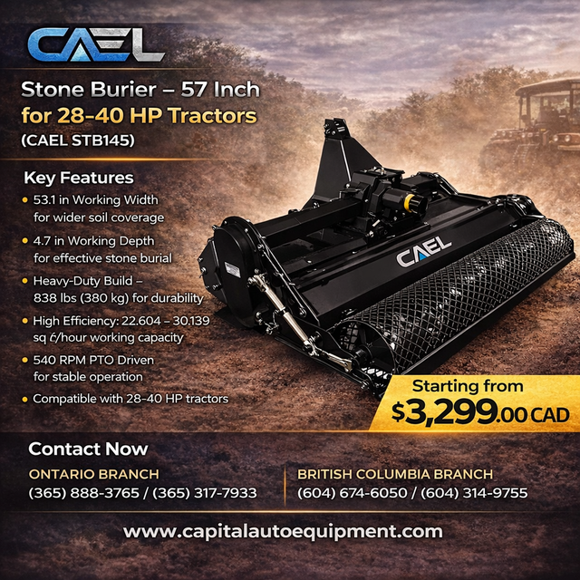 New CAELSTB145 Stone Burier 53-Inch Tractor Attachment Certified