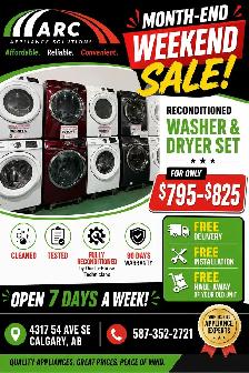 WEEKEND BLOWOUT SALE ON RECONDITIONED WASHER & DRYER! $795-$825