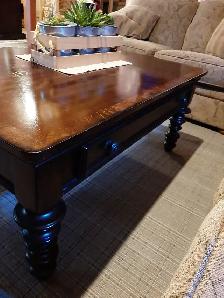 Coffee Table End Table Solid Wood / with Drawer - Photo 3