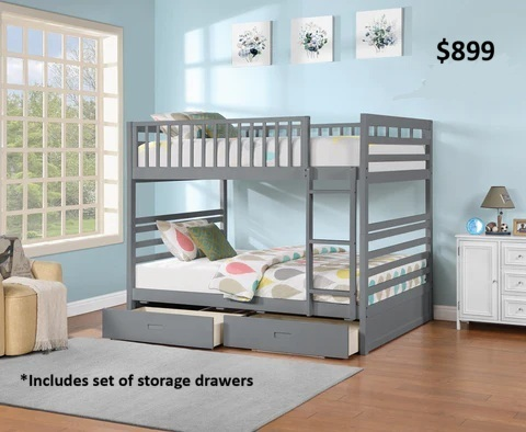 GREAT SELECTION OF DOUBLE/DOUBLE BUNK BEDS WITH STORAGE DRAWERS