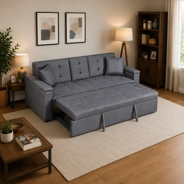 New Sleek Sectional Sofa Pull Out Bed - Grey Grand Sale