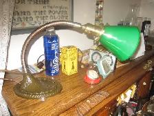 ANTIQUE GREEN BANKERS LAWYERS LAMP CAST IRON BASE GOOSENECK LAMP - Photo 2