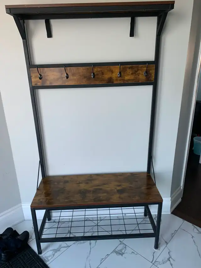 5-Hook Entryway Coat Rack/Hall Tree With Bench & Shoe Storage