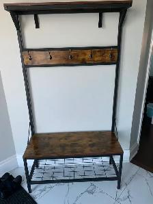 5-Hook Entryway Coat Rack/Hall Tree With Bench & Shoe Storage