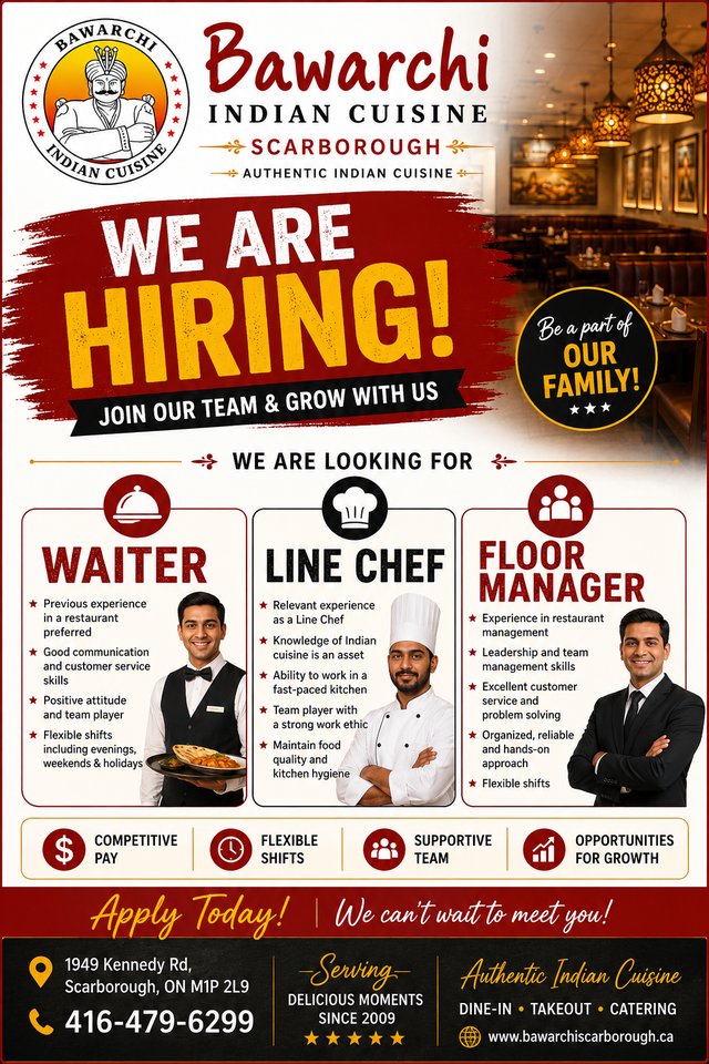 Now Hiring: Waitress, Floor Manager, Dishwasher & Line Chef