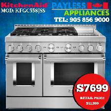 Kitchenaid Gas Range KFGC558JSS 48' Slide In Self Clean