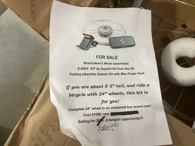 Swytch  24" electric bike wheel.  ( brand new)