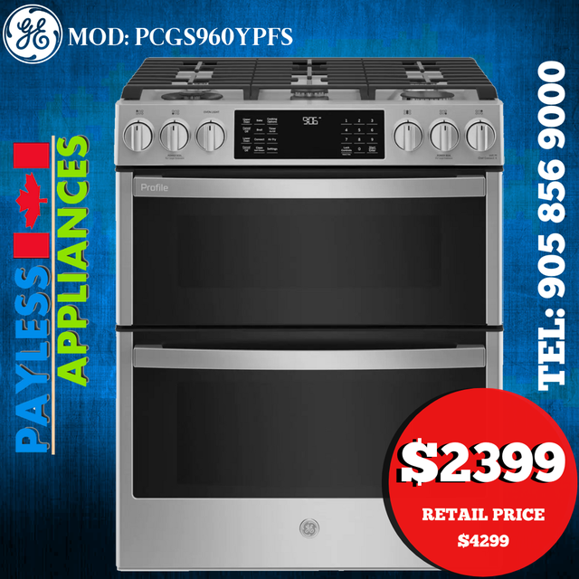 GE Profile PCGS960YPFS 30'Slide In Double Oven Gas Range Air Fry