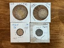 Antique CANADIAN Coins 1890 20c, 1902 5c,  1908 10c, 1916 50c !