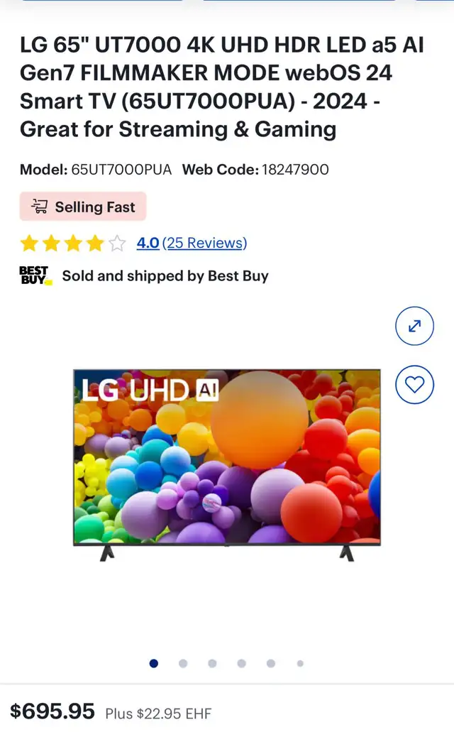 LG 65' UT7000 4K UHD HDR LED AI Smart TV