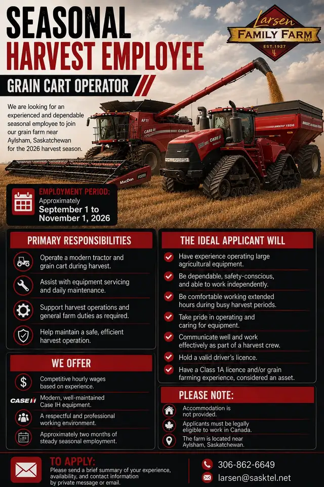 Grain Cart Driver / Harvest Help