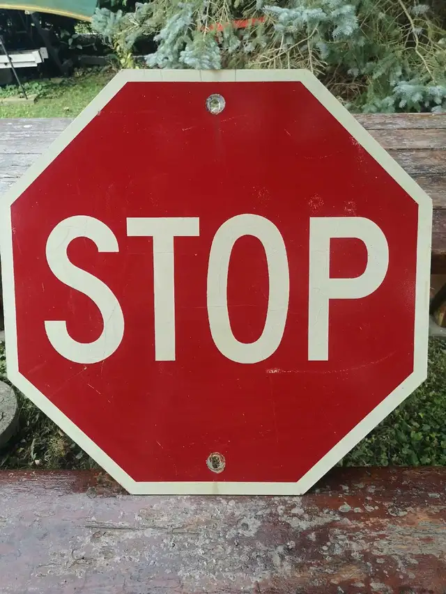 Vintage Solid Steel (Porcelain?) Stop Sign