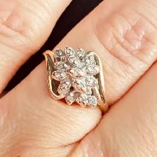 10k 1960-1970 vintage gold Diamond cluster Cocktail ring ( GLO)