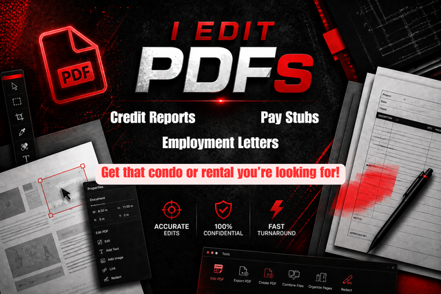 I edit all credit related docs (Equifax, pay stubs) - Calgary