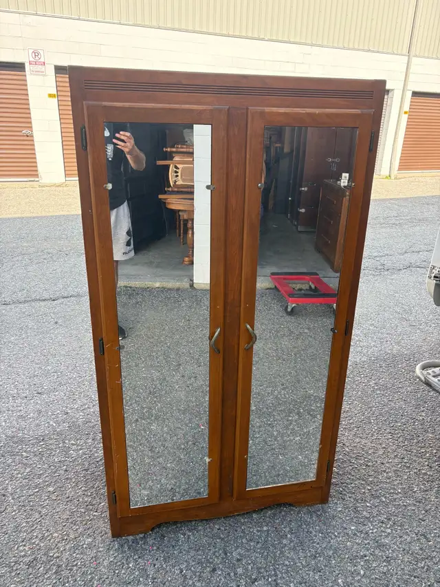 Free delivery used antique Wooden Armoire with Mirrored Doors