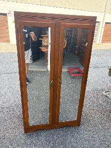 Free delivery used antique Wooden Armoire with Mirrored Doors - Photo 2