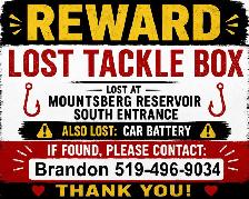 REWARD FOR LODT TACKLE BOX@ MOUNTSBERG RESOVIOR