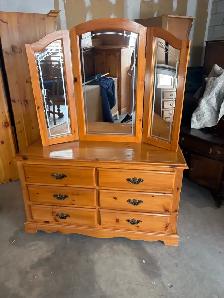 Free delivery used Pine Dresser with Tri-Fold Mirror