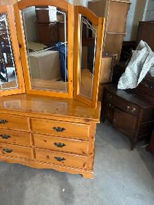 Free delivery used Pine Dresser with Tri-Fold Mirror - Photo 2