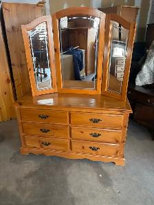 Free delivery used Pine Dresser with Tri-Fold Mirror - Photo 3