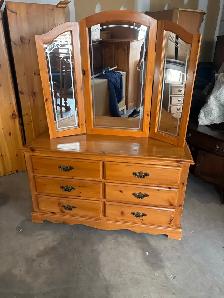 Free delivery used Pine Dresser with Tri-Fold Mirror - Photo 4