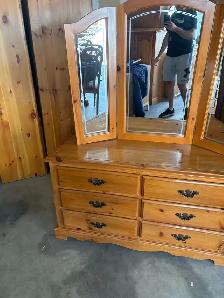 Free delivery used Pine Dresser with Tri-Fold Mirror - Photo 5