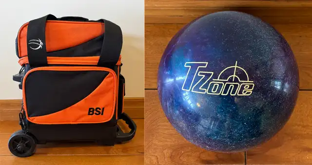 SAC ET BOULE DE QUILLES/ BOWLING EN PARFAITE CONDITION
