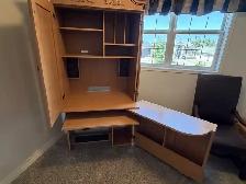 Fold-Out Armoire Computer Desk / Office Hutch - With Chair & Mat - Photo 3
