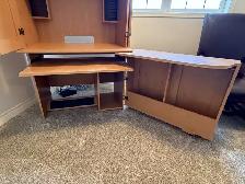 Fold-Out Armoire Computer Desk / Office Hutch - With Chair & Mat - Photo 4