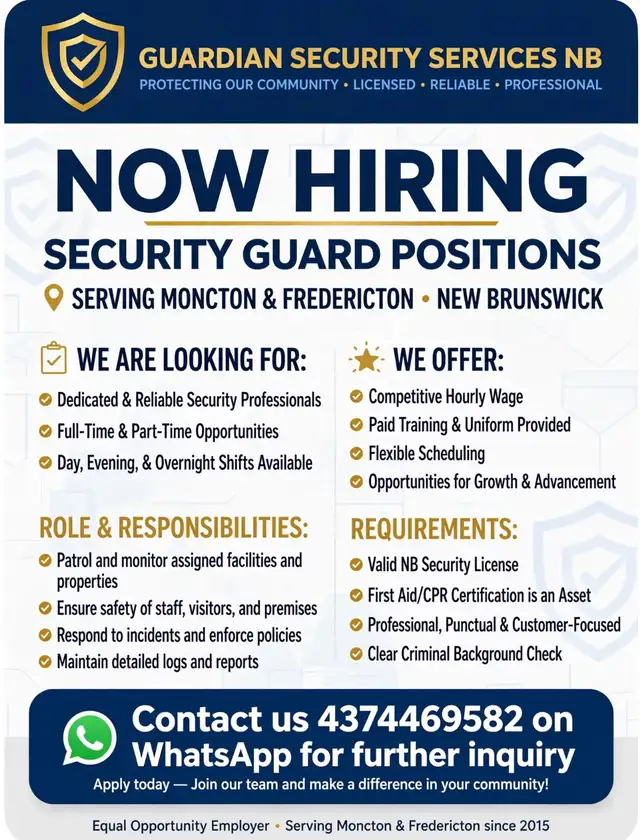 Security Guard Positions - Guardian Security Services NB