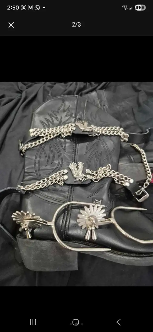 Cowboy boots, straps and spurs