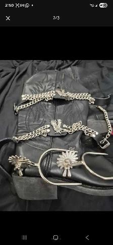 Cowboy boots, straps and spurs