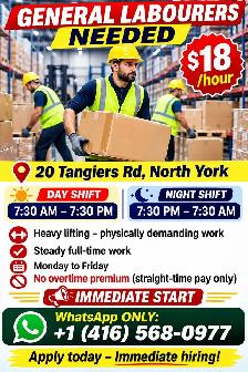 GENERAL LABOURERS NEEDED – IMMEDIATE START