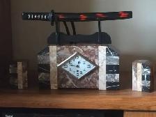 FABULOUS LOOKING 3 PIECE ART DECO FRENCH MARTI MARBLE CLOCK SET - Photo 3