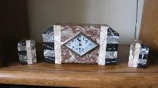 FABULOUS LOOKING 3 PIECE ART DECO FRENCH MARTI MARBLE CLOCK SET - Photo 5