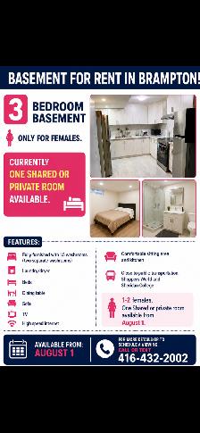 Basement Bedroom for Rent Brampton