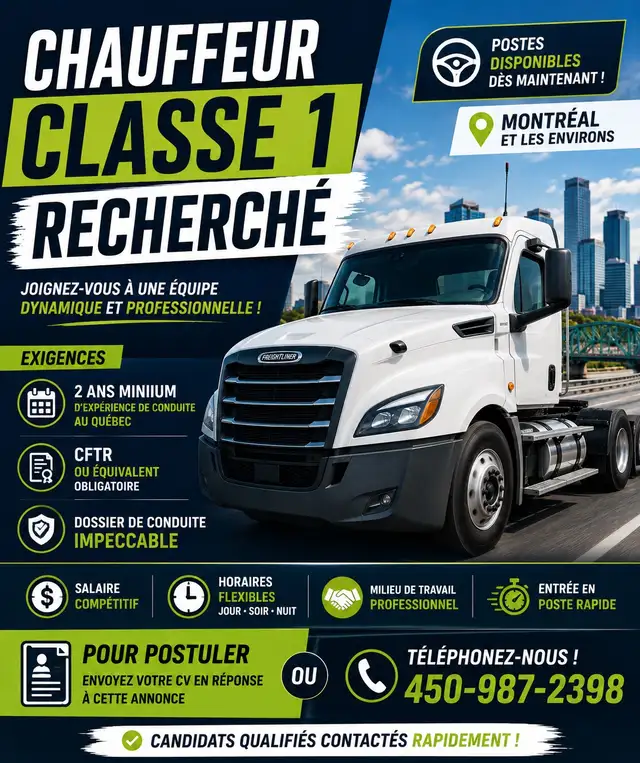 CHAUFFEURS CLASSE 1 RECHERCHÉS